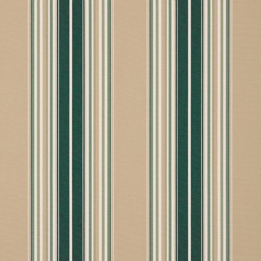 Outdoor Living Fabric * | Sunbrella Awning Stripe 4932-0000 Forest Green/Beige/Natural Fancy 46 Fabric