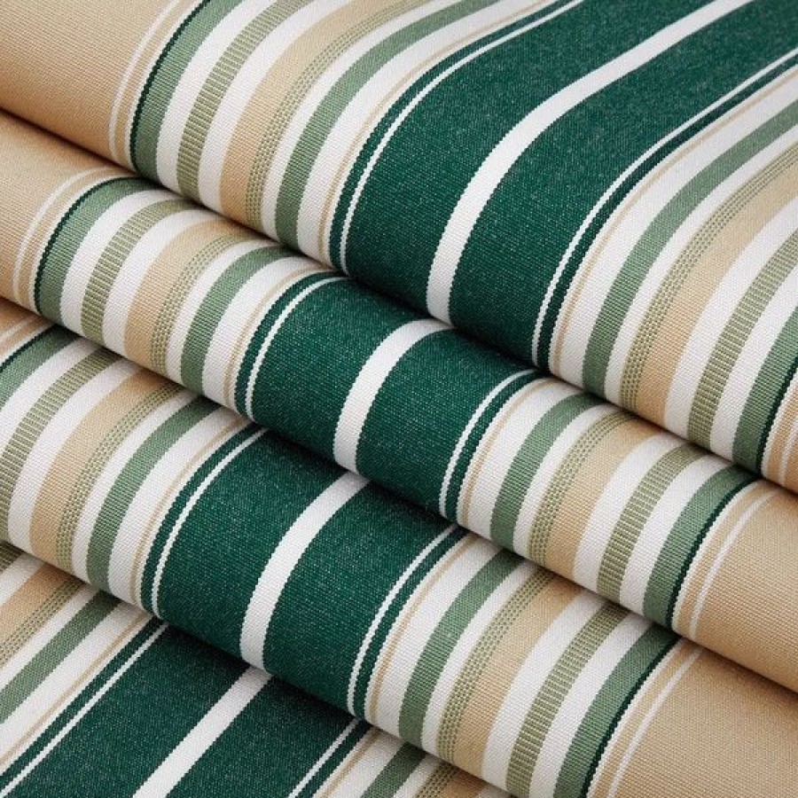 Outdoor Living Fabric * | Sunbrella Awning Stripe 4932-0000 Forest Green/Beige/Natural Fancy 46 Fabric