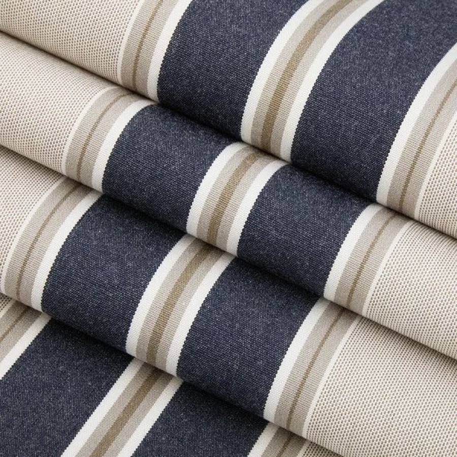 Outdoor Living Fabric * | Sunbrella Awning Stripe 4916-0000 Navy/Taupe Fancy 46 Fabric