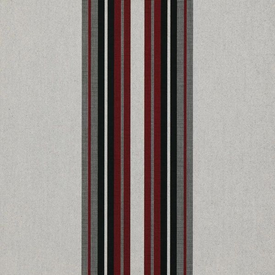 Outdoor Living Fabric * | Sunbrella Awning Stripe 4798-0000 Burgundy Black White 46 Fabric