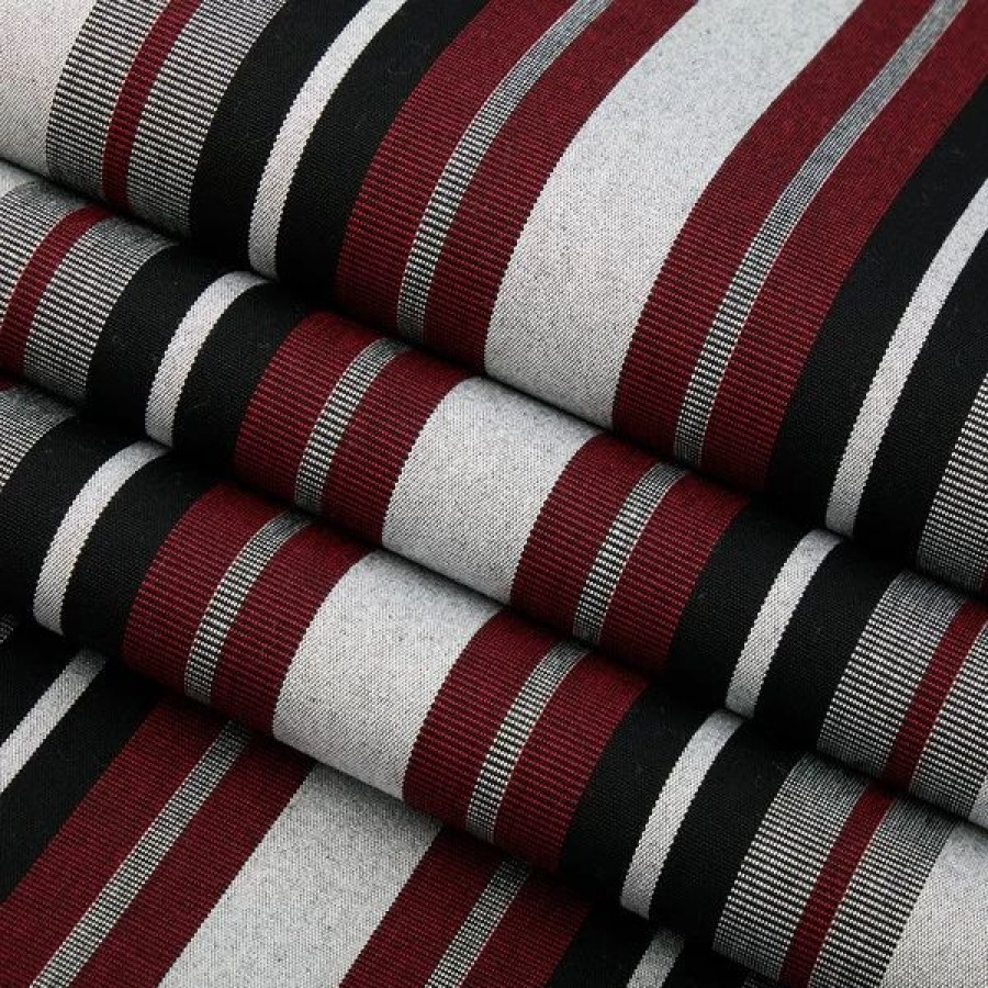 Outdoor Living Fabric * | Sunbrella Awning Stripe 4798-0000 Burgundy Black White 46 Fabric